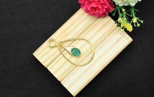 Emerald Component , Single Bail Charm , Emerald  Connector Pendant , Gold Plated Connectors , Earring Component , B'day Gift