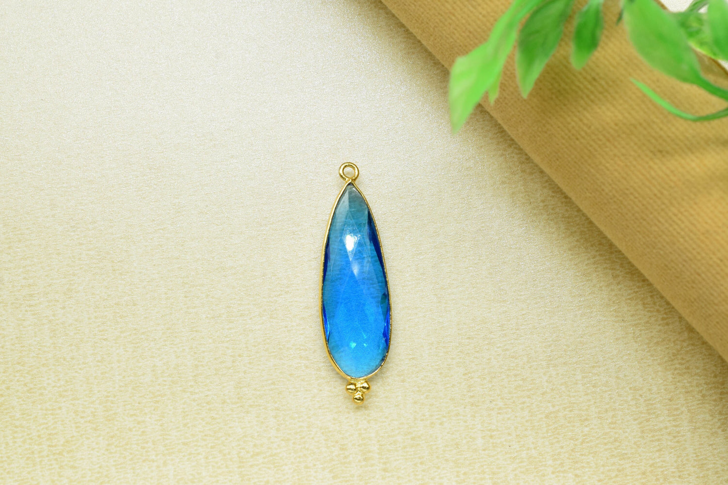 Blue Topaz 10x30mm Bezel charm,Blue Topaz Pendant,Station Bezel Link Supplies,Blue Topaz Jewelry Making,Connector Pendant,Gemstone Teardrop