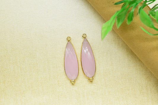Rose Quartz 10x30mm Bezel charms,Station Bezel Link Supplies,Rose Quartz Jewelry,Connector Pendant,Gemstone Teardrops,Rose Quartz Pendant