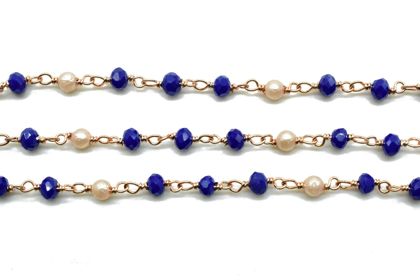 Sapphire Wire Wrapped Rosary Chain, Beaded Chain, Rosary Chain, Corundum Sapphire, Chain by The Foot,Unfinished Bead Wire Wrapped Chains