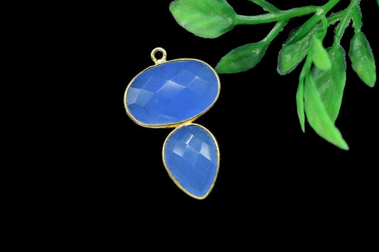 Natural Blue Chalcedony Pear Shape Pendant,Handmade brass Pendant,Blue Oval Chalcedony Pendant-Sagittarius Birthstone,,Gemstone pendant,
