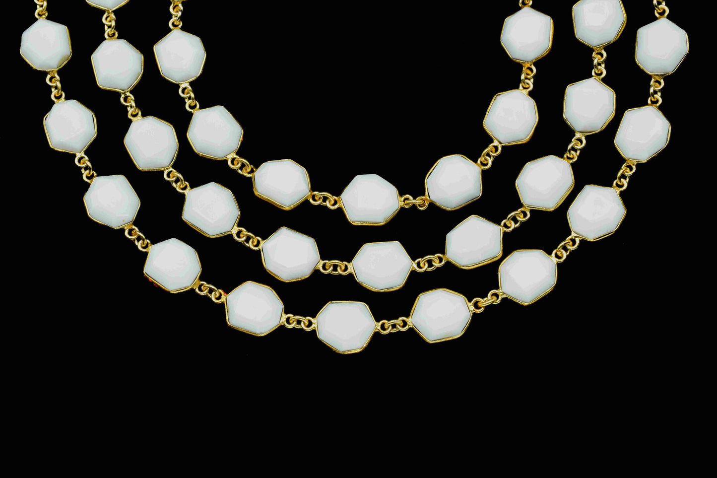 White Agate One Side Faceted 11x13mm Hexagon Shape Bezel Chain,White Agate Chain Jewelry,White Agate Gemstone Gold Plating Bezels Link Chain