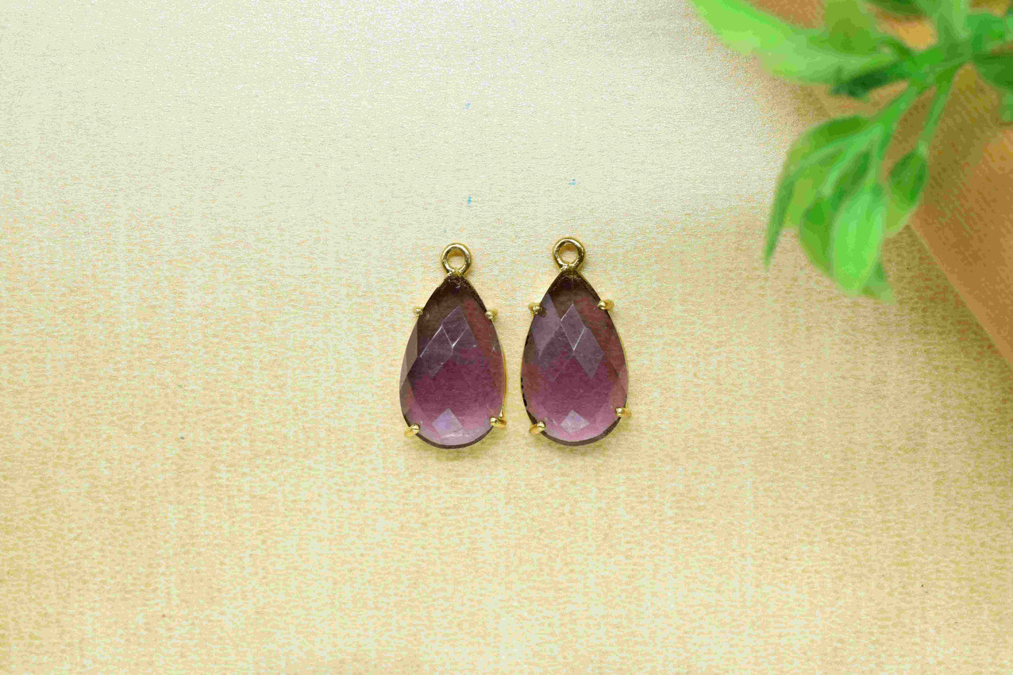 Amethyst Gemstone 12x20mm Teardrop Shape Connector,Amethyst Single Loop Gemstone Connector Jewelry Making,Amethyst Gold Plating Component