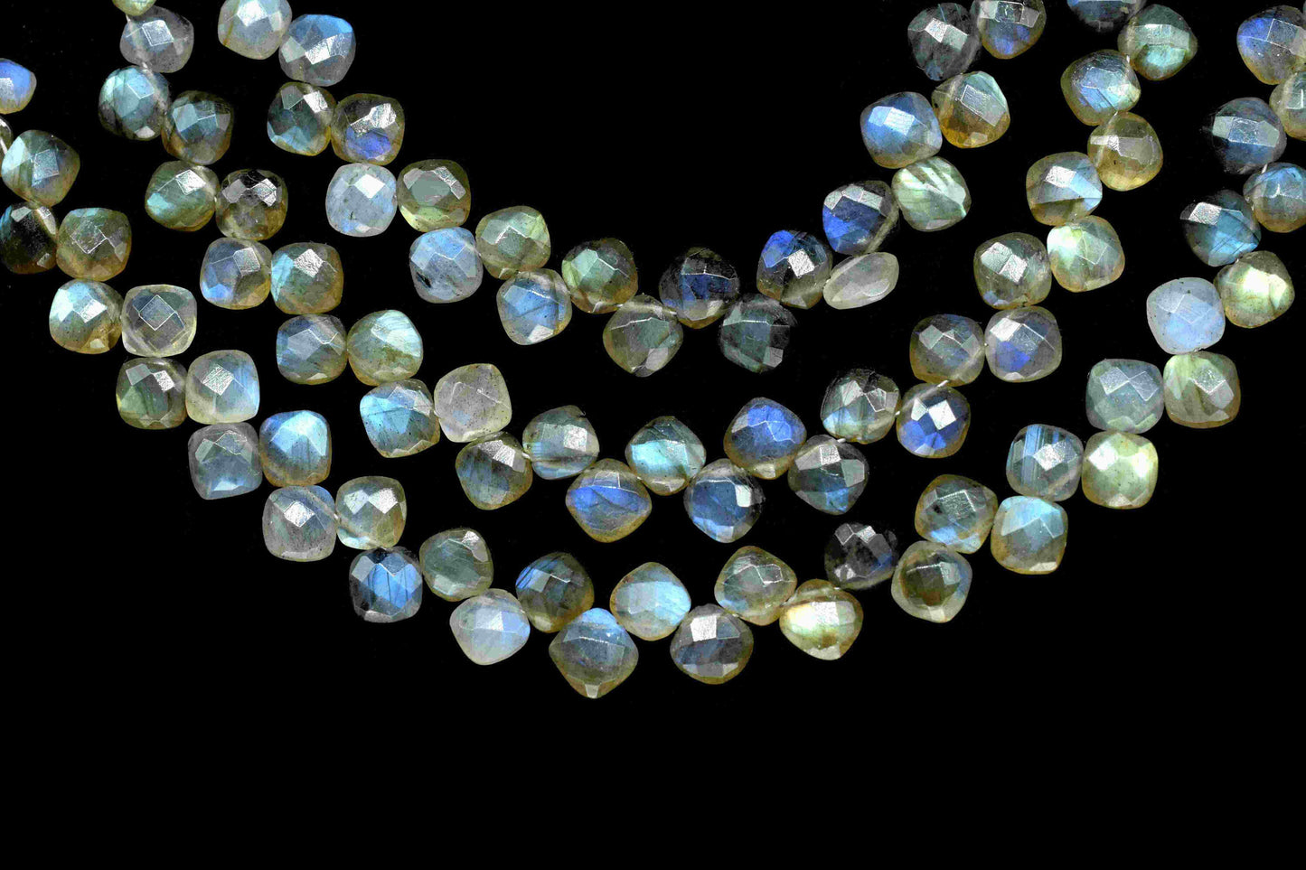 Labradorite Finest AAA Quality Faceted 6mm Cushion Shape Briolettes,Flashy Labradorite Beads, Labradorite Faceted Briolette,Gemstone Beads