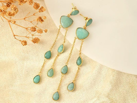 Amazonite Dangle Earring/Bridal Earring/Gold Plated Earring/Bridal Jewelry/Statement Earrings For Bridal/Amazonite Jewelry/Gift