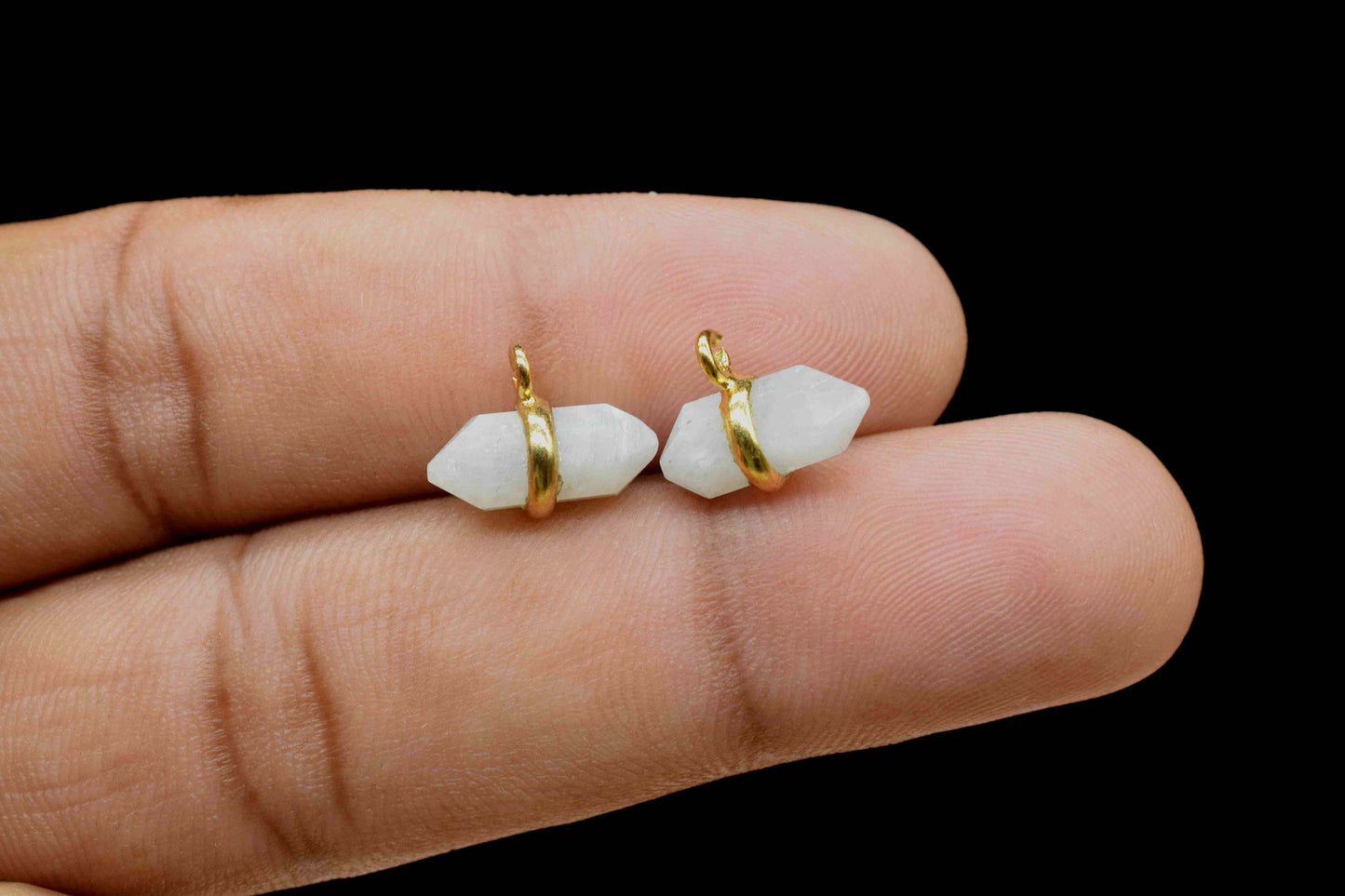 Moonstone Single Terminated Point Pendant,Moonstone 5x12mm Point Shape Component,Rainbow Gold Plated Band,June Birthstone,Jewellery For Her