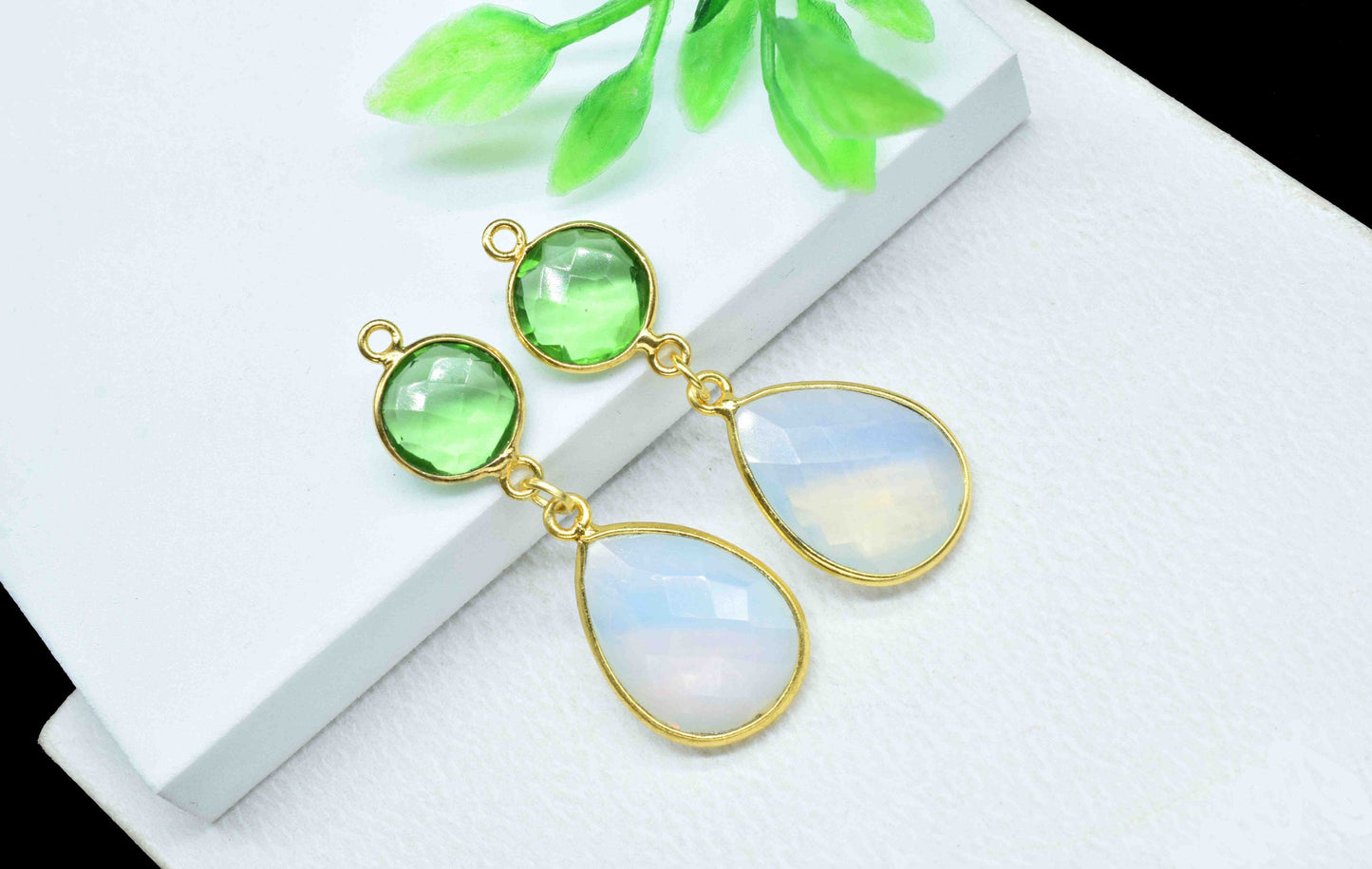 Opalite Dangle pendant Charms,Multi Gemstone Dangle Earring,Handmade jewelry,Green Amethyst pendant Connectors,Station Link,Earring jewelry