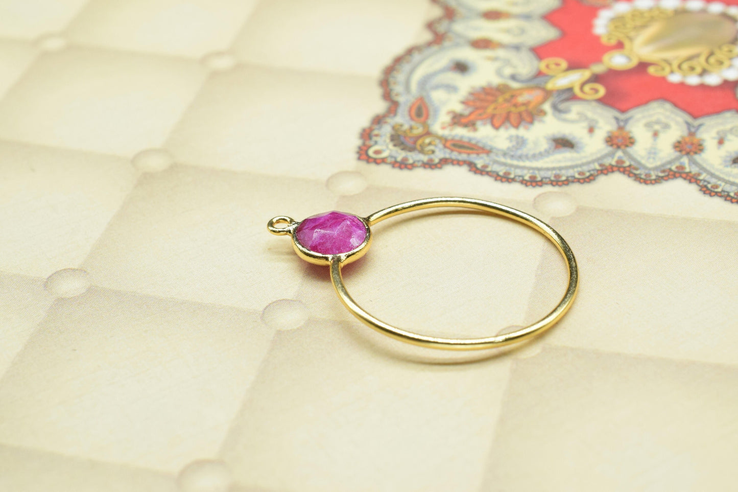 Ruby Findings Pendants,Diy Components Earring,Craft Supplies,Handmade Beads Jewelry,Findings Round Bezel Pendant,Single bail Station Link