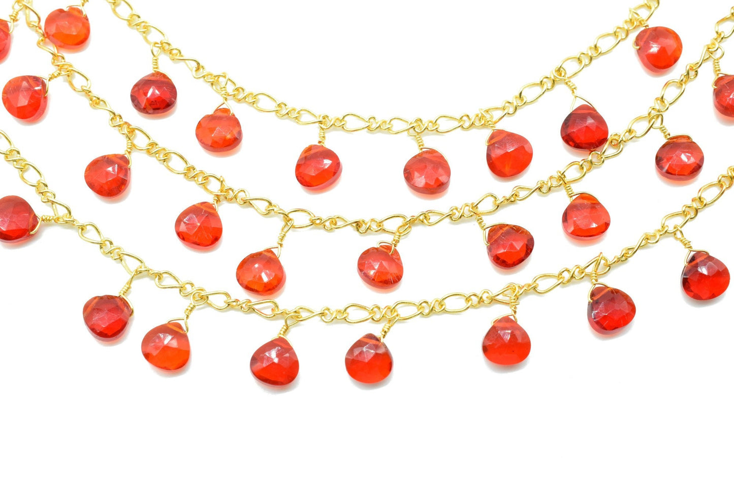 Garnet 6mm Heart shape Briolette Chain,Garnet Wire Wrapped chain,Garnet Gemstone Bead,Garnet Faceted Rosary Chain,Gems Rosary Style,Garnet