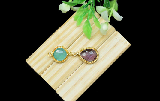 Aqua Chalcedony  Pendant Charms , Amethyst Dangle Earring Component , Multi Gemstone Dangle Earring , Component Jewelry , B'day Gift