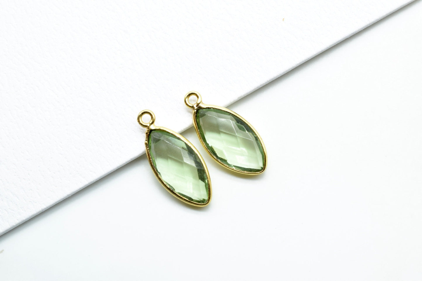 Green Amethyst 8x16mm marquise shape Single bail Connectors,Green Amethyst Single Bail bezel link,Jewelry making supplies,Single Bail Charms