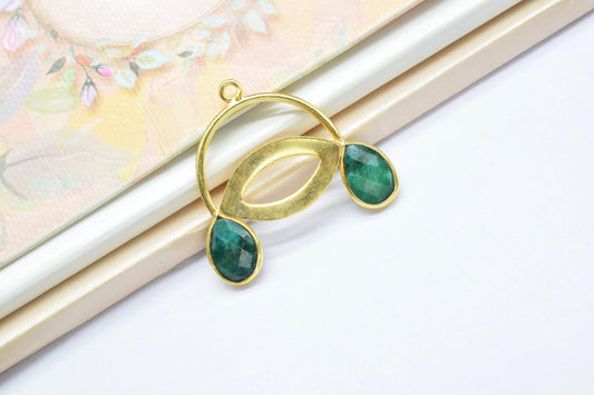 Emerald Teardrop Pendant/Gold Plated Charms/Faceted Cut/Gemstone Pendant/Handmade Teardrop Jewellery/Components Pendant/Jewllery Essentials