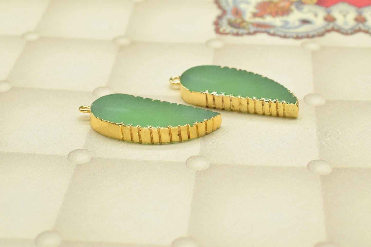 Prehnite Angel Wings Pendant,Single Bail,Handmade Leaf Shape Connector,Necklace Connectors,Prehnite Jewelry,Gemstone Leaf Pendant Necklace