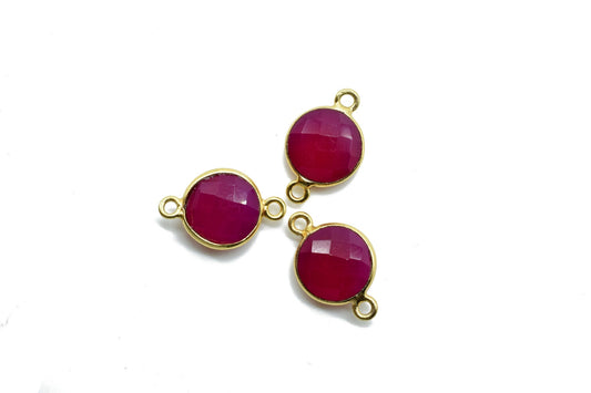 Pink Chalcedony 10mm Round double bail connectors,Pink Chalcedony Round Gold Plated bezel,Jewelry making charms,Pink stone Brass connectors,