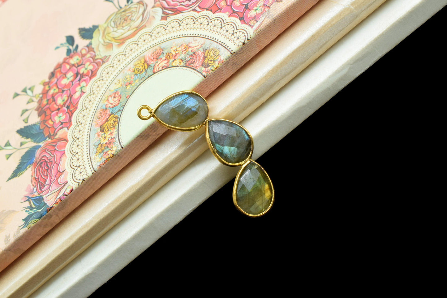 Handmade Pear Beads Connectors,Gemstone Craft Supply,Elegant Finding Beads,Three Stone Jewelry,Station Bezel Link,Components Earrings,Gift