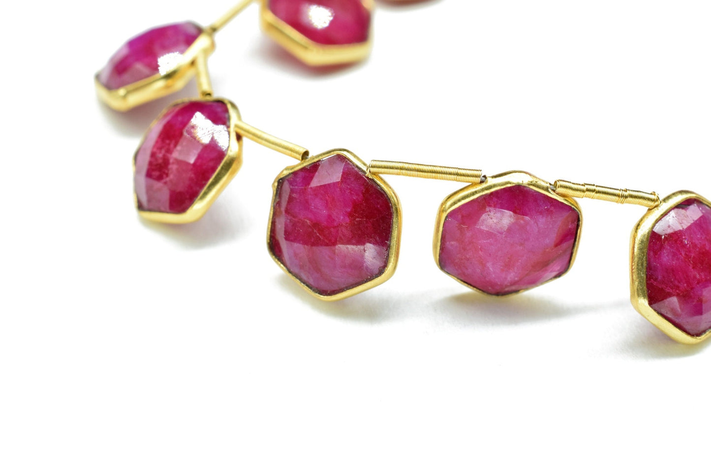 11 Pieces Ruby 10mm Faceted Hexagon Shape Single Bail Connector strand,Single Bail Charm, Ruby Faceted Gemstone Jewelry Making Component