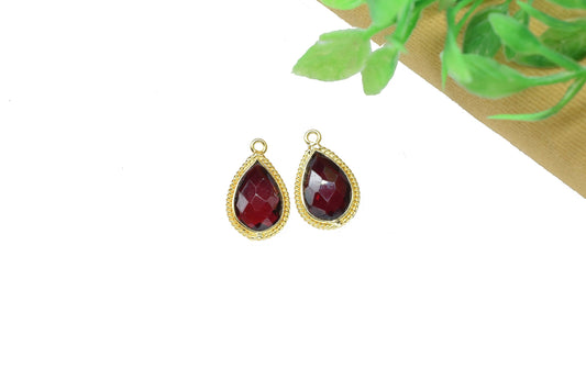 Garnet 10x14 Teardrop Bezel Charm,Station Bezel Link,Garnet Teardop jewelry making Carft,Single bail Connector,Handmade Teardrop Pendant