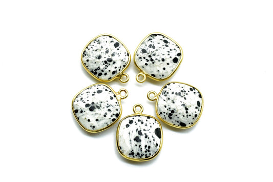 Dendrite Opal 14mm Cushion Single loop connectors,Dendrite Opal Bezel Findings Cushion Charm,Dendrite Opal Cushion Shape gold Plated charms