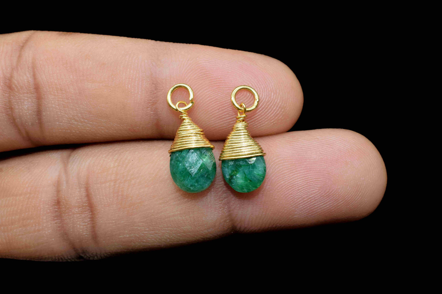 Natural Emerald Faceted Connector,7x10mm Connector,Pear Pendant Jewelry,Gemstone Wire Wrapped Pendant,Wire Wrapped Necklace,Emerald Jewelry,
