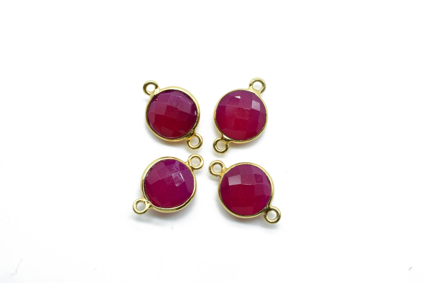 Pink Chalcedony 10mm Round double bail connectors,Pink Chalcedony Round Gold Plated bezel,Jewelry making charms,Pink stone Brass connectors,