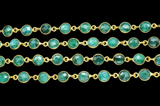 Emerald Faceted Bezel Connector,Finding Round Bezel Chain,handmade Jewelry Chain,Station Link Chain,Emerald Round Beads Chain necklace,Gift