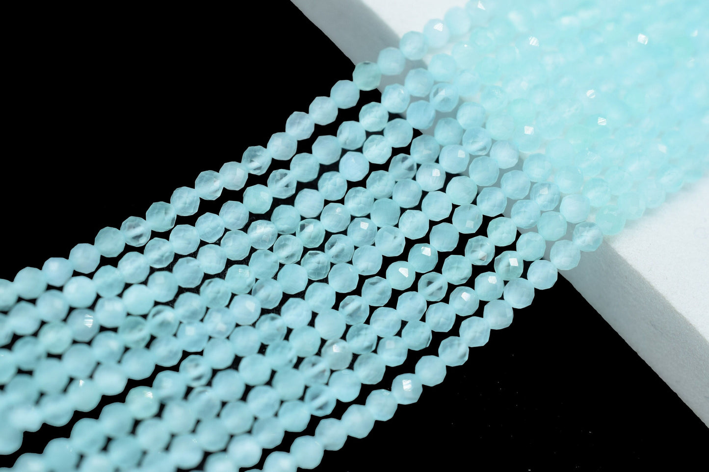 Aqua Chalcedony AAA Faceted beads/Aqua Stone Beads/Rondelle Beads/Jewerly Making Beads/Micro Cut Beads/Loose Gemstone Beads/Wholesale Beads