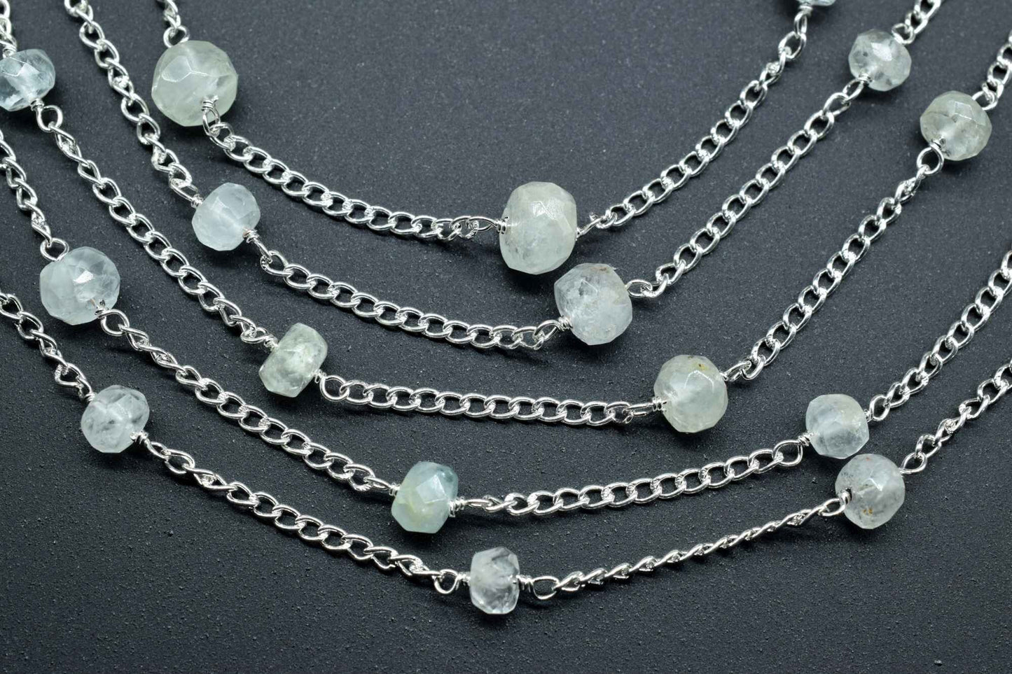 Aquamarine Rosary Chain,Wire Wrapping Gemstone Chain,Faceted Rosary Roll,Aquamarine Rondelle Beaded Chain,6mm Faceted Beads Rosary,Rosary