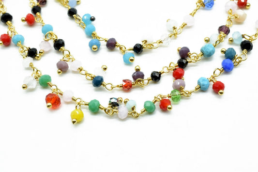 Multi Stones Cluster Rosary Chain,beaded Flower Chain Beads 3mm Rondelle faceted,Cluster Rosary Chains,Dangling Flower Chain,Rosary Chain