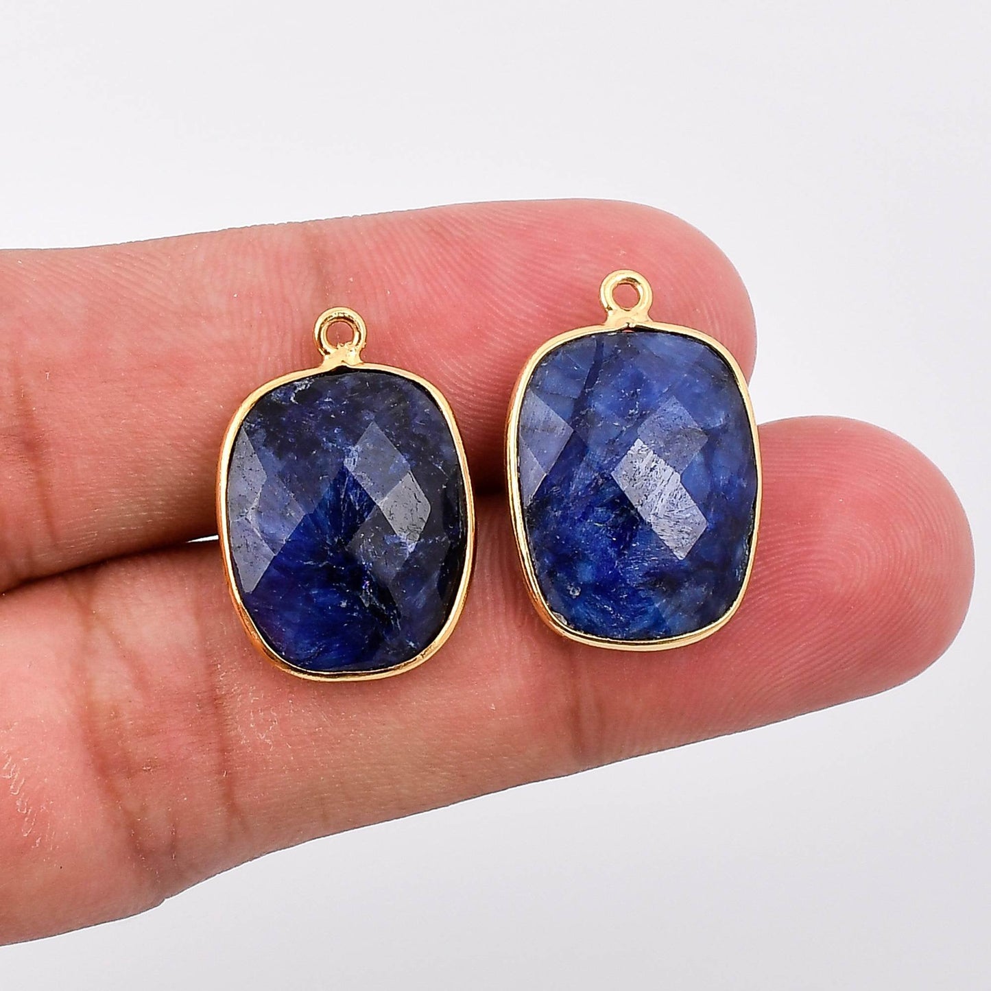 Blue Sapphire 14x18mm Bezel Charm pendant,Rectangle Shape Gold Plated bezel,Sapphire Vermeil Bezel,jewelry making charm,Gold Filled bezel