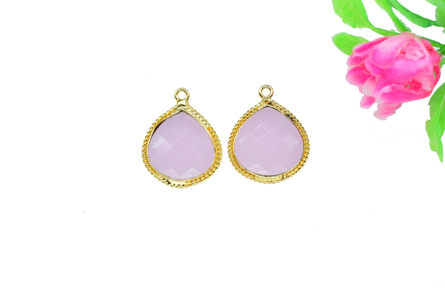 Rose Quartz Gemstone 14mm Heart shape charm,Rose Quartz Pear Pendant Jewelry,Gemstone connector,Rose Quartz Checker Board cut Pendant,Gift
