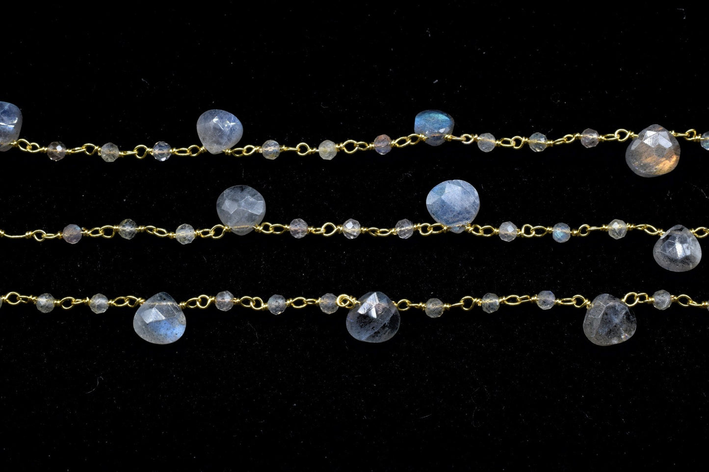 labradorite 2mm Rosary Beaded Chain,Labradorite Heart Shape Rosary Chain,Sold By Foot,labradorite briolette beaded chain,labradorite chain