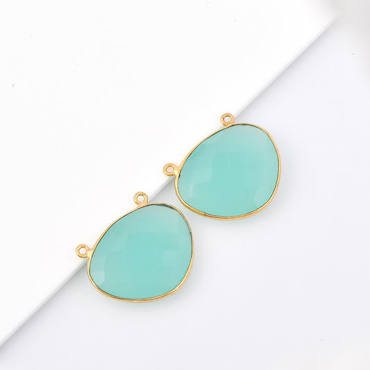 Aqua chalcedony 20x24mm Bezel Charm Pendant,irregular Shape Gold Plated bezel,chalcedony Bezel Charm,jewelry making charm,Gemstone connector