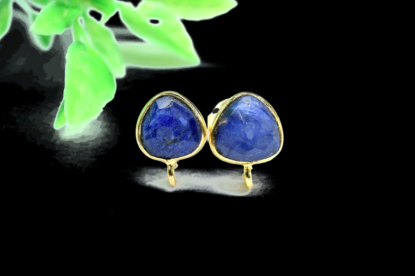 Natural Sapphire 8mm Heart Shape Connector Post Stud,Jewelry Making Supply,Single Loop Gemstone Earring Connector,Earring Making connector