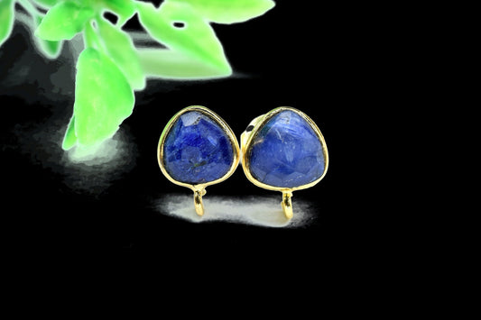 Natural Sapphire 8mm Heart Shape Connector Post Stud,Jewelry Making Supply,Single Loop Gemstone Earring Connector,Earring Making connector