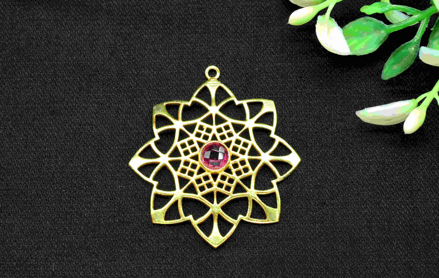 Pink Tourmaline Gemstone Component, Single Bail Charm , Pink Tourmaline Connector Pendant, Gold Plated Connectors ,Pendant,Earring Component