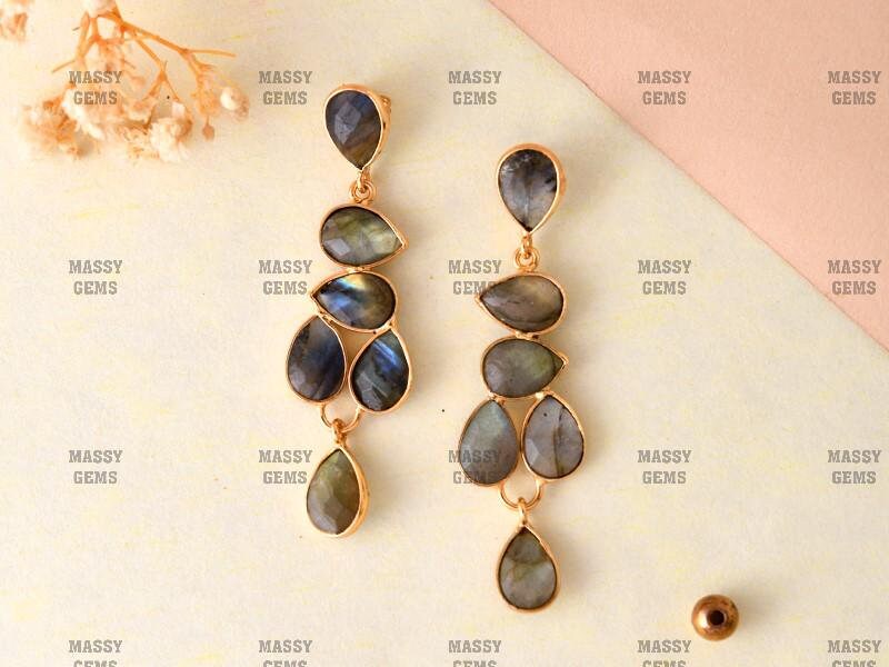 Labradorite Gold Plated Teardrop Earrings,Bridal Earring,Labradorite Gemstone Jewelry,Women Gifts,Wedding Earring,Labradorite Dangle Earring