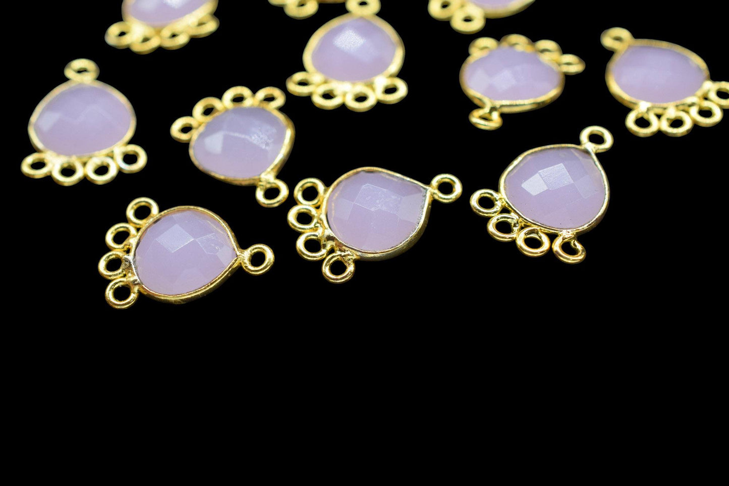 Rose Quartz Heart Shape Pendant/Gold Plated Charms Jewelry/Handmade Connector Jewelry/Connector Charms/Station Bezel Link Supplies/Gift
