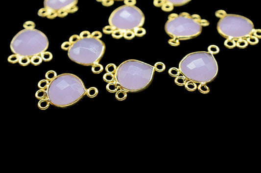 Rose Quartz Heart Shape Pendant/Gold Plated Charms Jewelry/Handmade Connector Jewelry/Connector Charms/Station Bezel Link Supplies/Gift