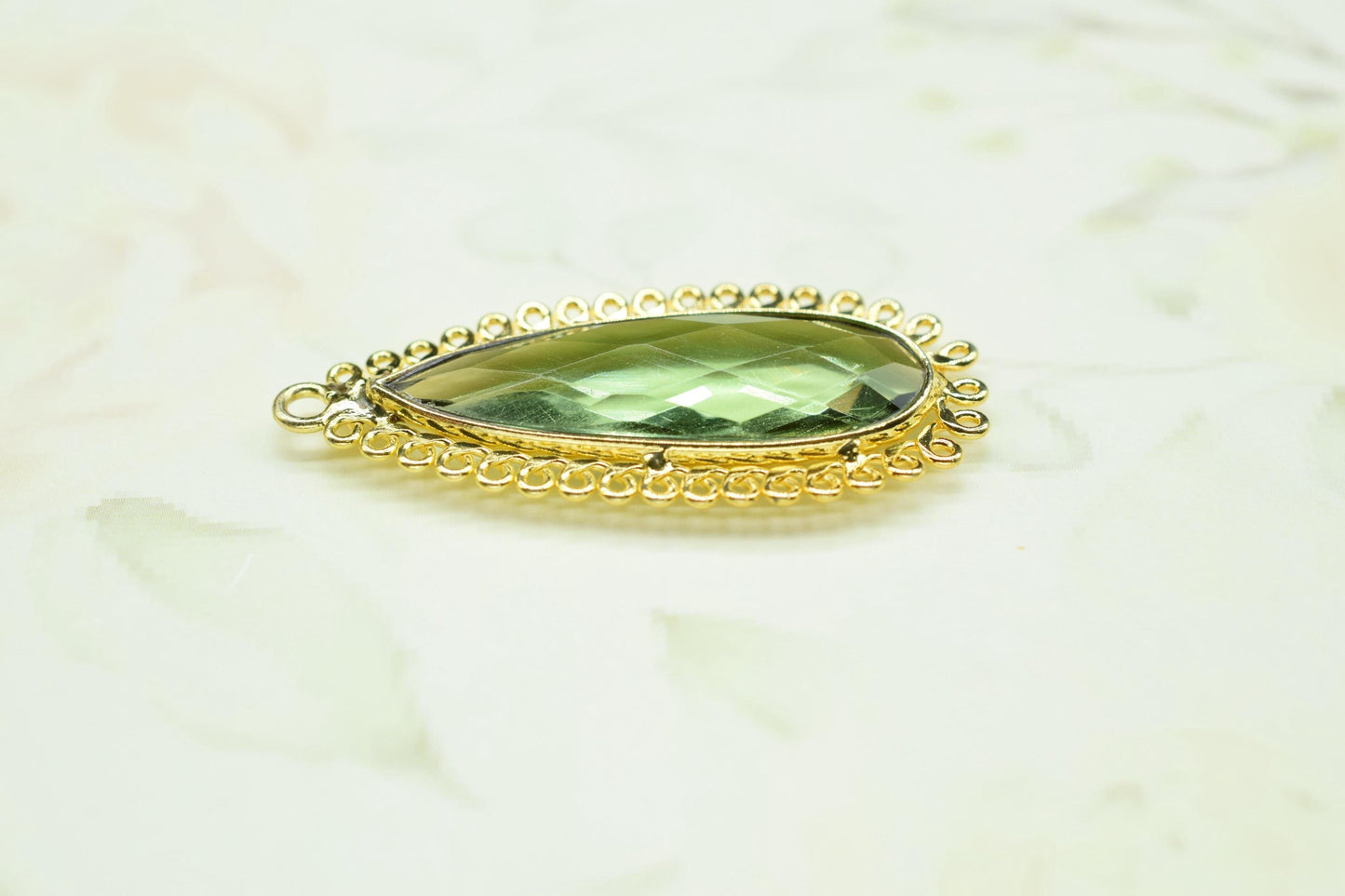 Green Amethyst 10x30mm Teardrop Bezel Charm,Single Bail Pendant,Handmade Jewellery Connectors,Gemstone Brass Component,Handmade Connector