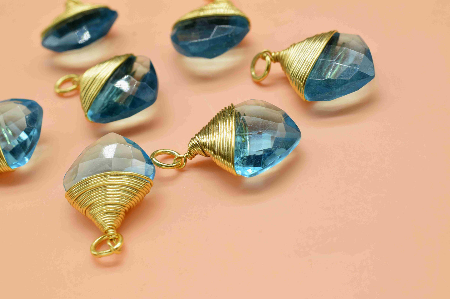 Sky Topaz Square Faceted Connector,Gemstone Wire Wrapped Pendant,Loop Connector,Pendant Jewelry,Wire Wrapped Necklace,Sky Topaz jewelry,Gift