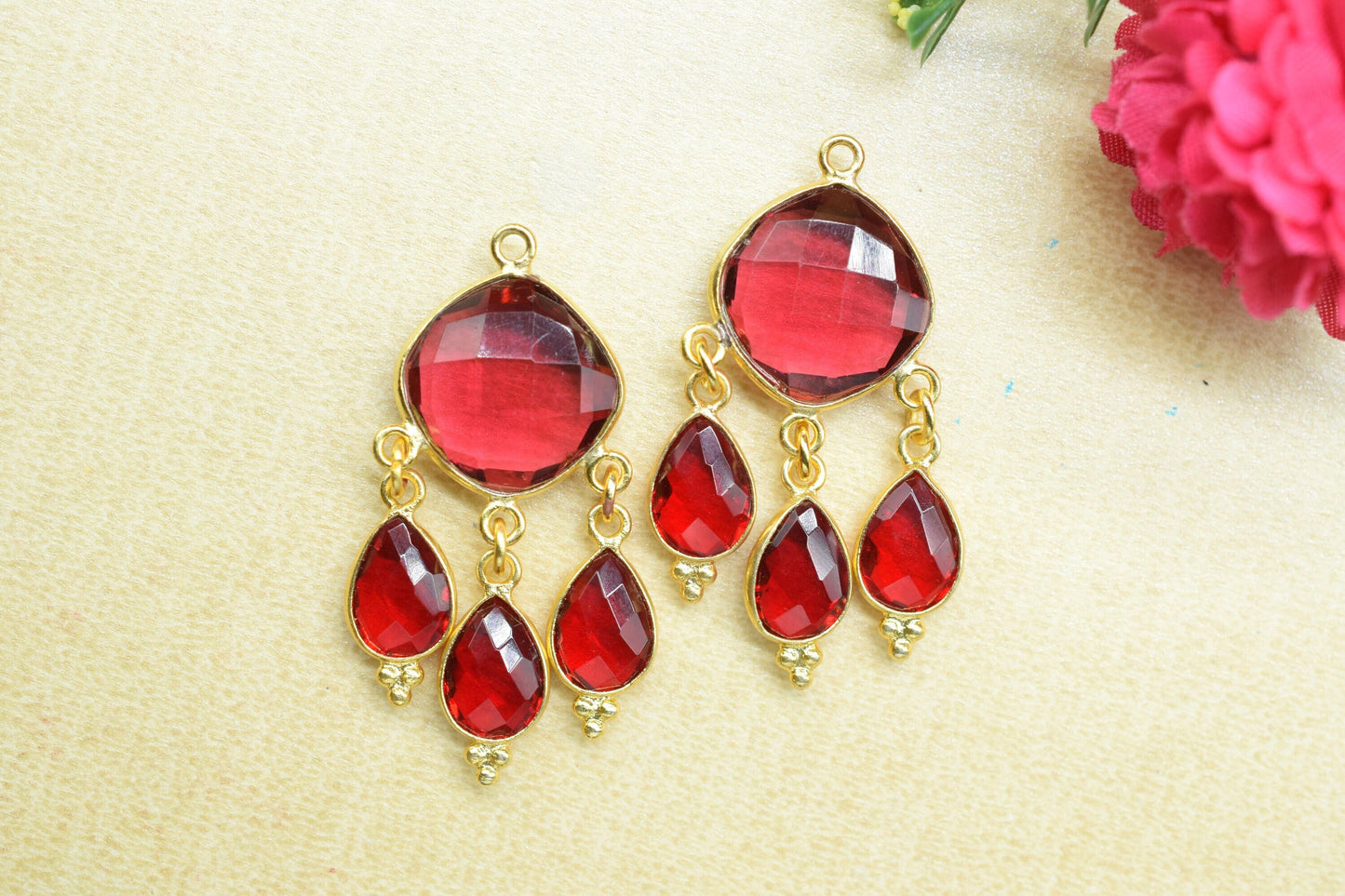 Pink Tourmaline Bezel Charms Connector/Dangle/Connector Bezel Jewelry/Station Bezel Link Pendant/Handmade Jewellery/Connector/B'day Gift