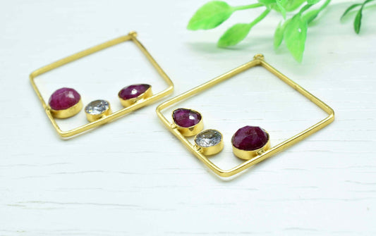 Natural Ruby Component Dangle Earrings,Finding Necklace Component Jewelry,32mm Square Shape Earring Connector,Handmade Earrings,Components