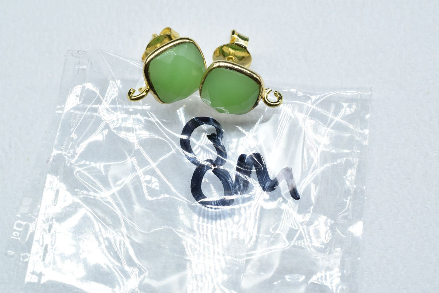 Chrysoprase 8mm Earring Connector,Jewelry,Cushion Earring Connector,Jewelry Making Components,Chrysoprase Ear Stud,Jewelry Supplies,Findings