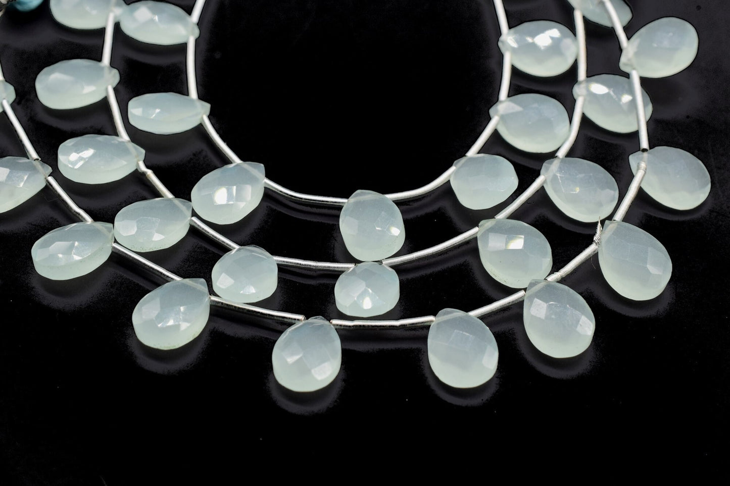 Aqua Chalcedony teardrop Briolettes,Aqua Chalcedony Beads,Aqua Chalcedony Faceted Pear Briolette,Aqua Chalcedony Beads Sparkly Full 8"Strand