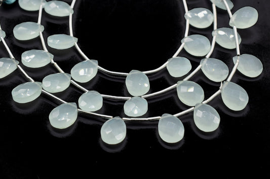 Aqua Chalcedony teardrop Briolettes,Aqua Chalcedony Beads,Aqua Chalcedony Faceted Pear Briolette,Aqua Chalcedony Beads Sparkly Full 8"Strand