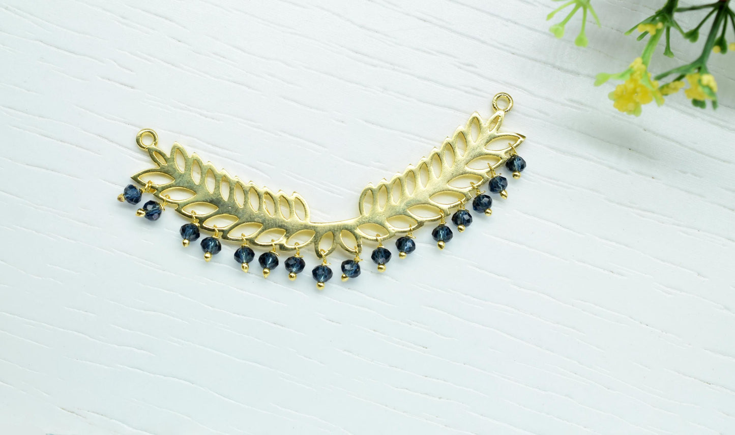 London Blue Topaz Beads Dangle Charms,Wedding Hair Vine Connectors,Gemstone Leaf Pendant Necklace,Component Leaf Charms,Handmade jewelry