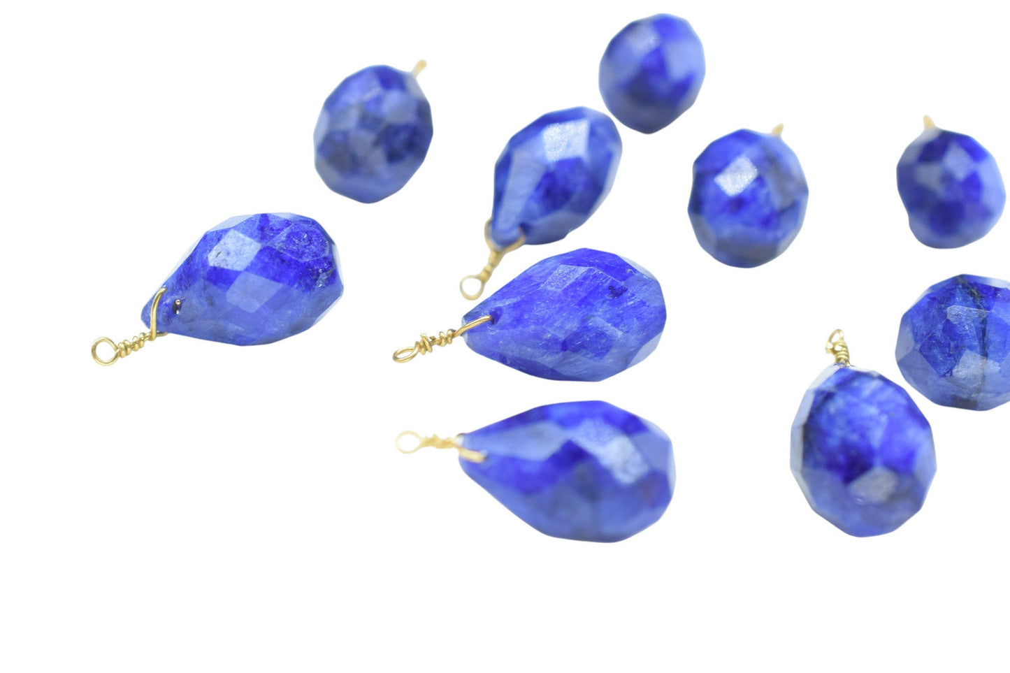 Blue Sapphire 10x14mm Faceted Drops, Blue Sapphire Wire Wrapped Beads,dainty dangle Gemstone Connector,Sapphire Connector Charms,Wife Gifts