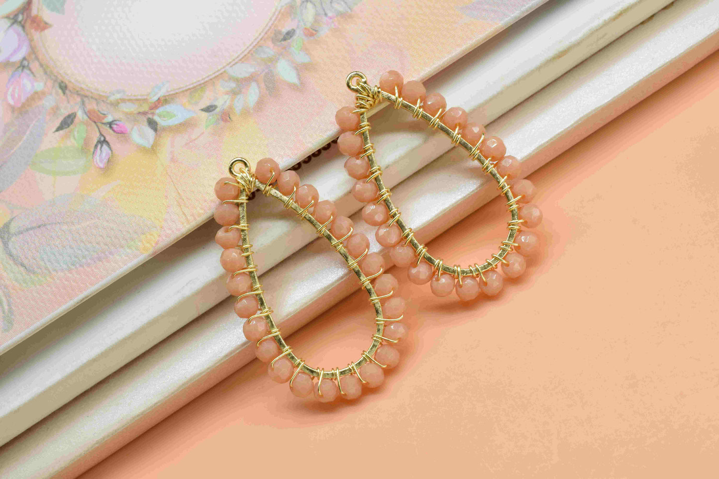 Peach Moonstone Gemstone Earrings Components,-Handmade Earrings,Dangle Earring Components -Findings Earring Components- Connector Jewelry,