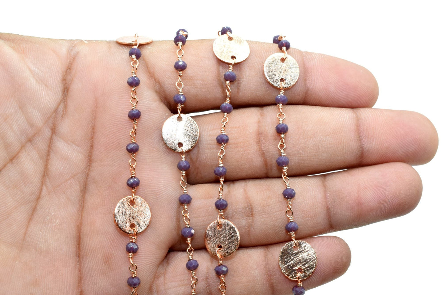 Lavender 3mm Beaded Chain,Lavender Rosary Chains,Lavender Wire Wrap Chain,Lavender Brass chain,Jewelry Making Chain,circle charms chain,boho