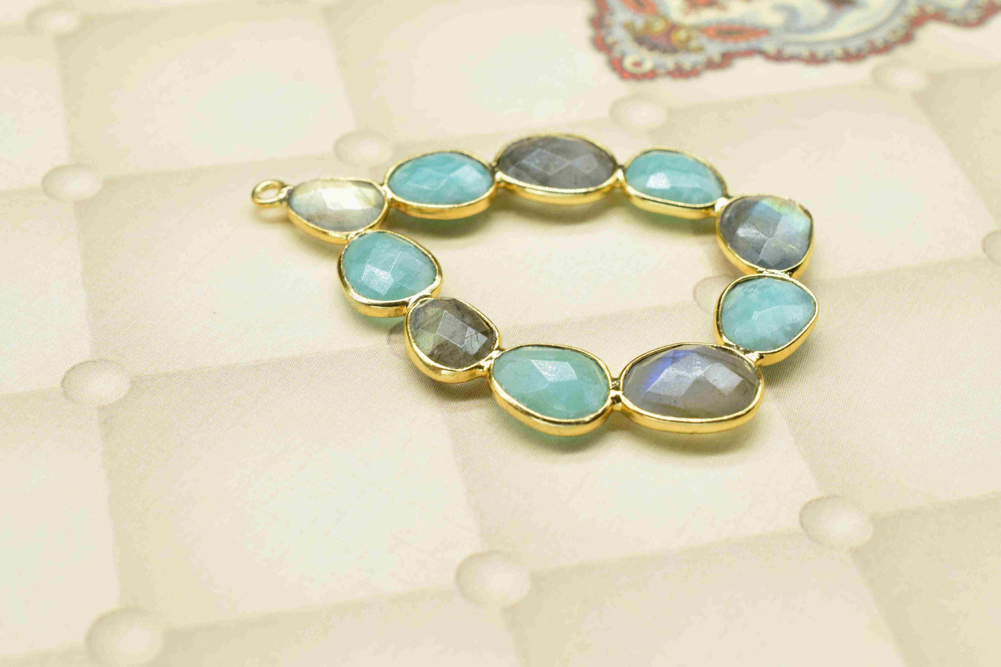 Multi Stone Faceted Gemstone Pendant,Labradorite Gold Plating Charm Jewelry,Mixed Gemstone Pendant,Amazonite Dual Stone Pendant Jewelry,Gift